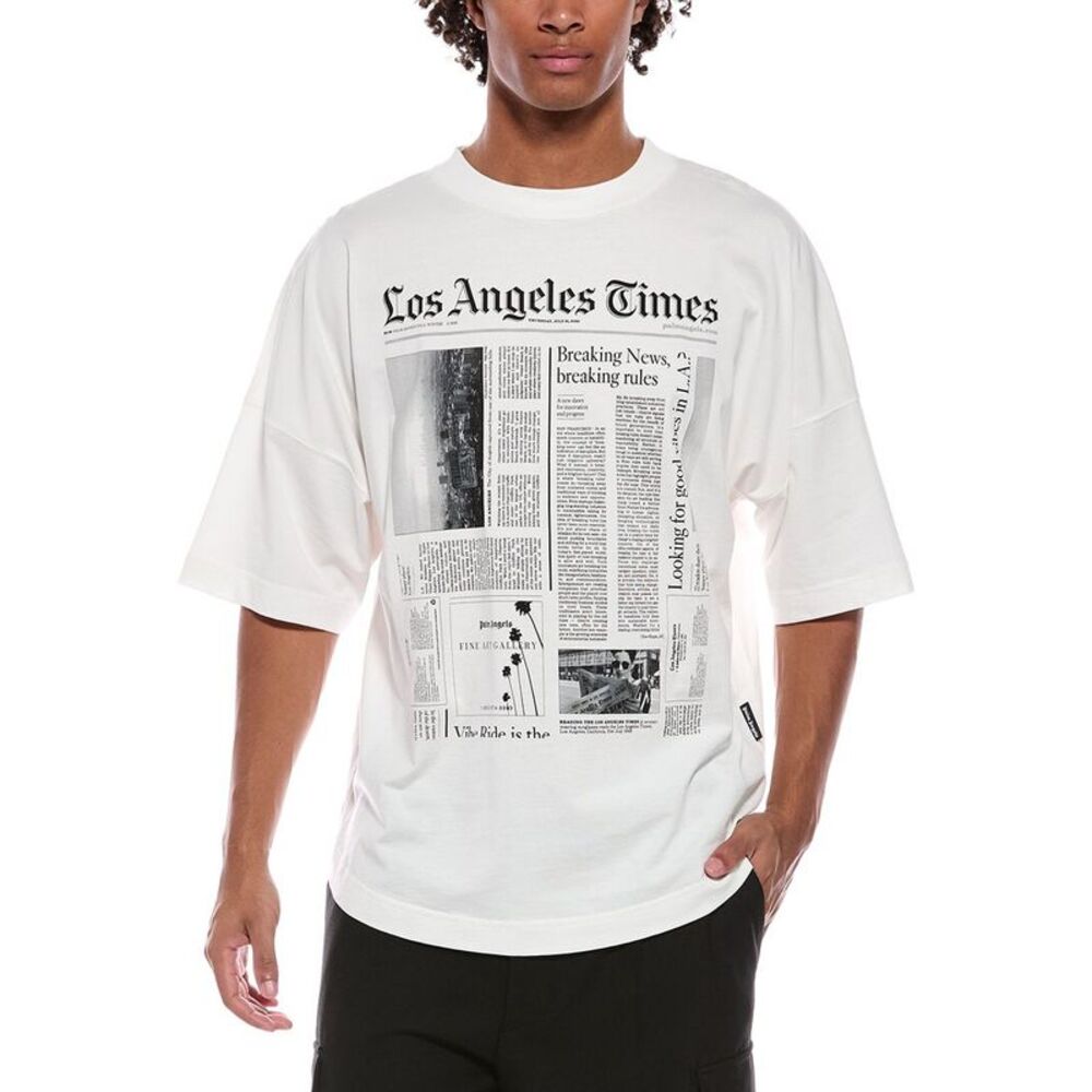 Palm Angels Mens Paxlatimes News Over T-Shirt, White